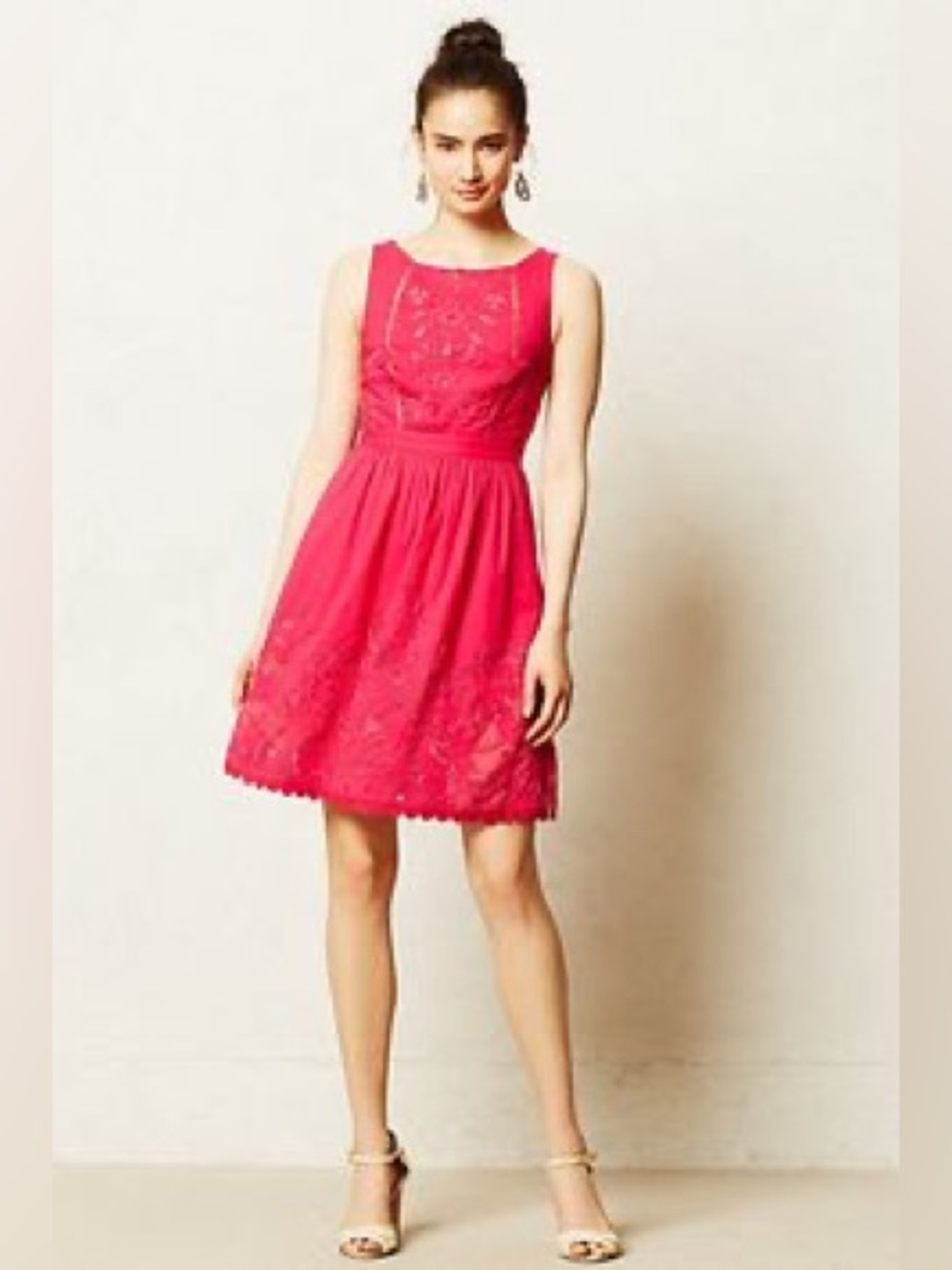 Anthropologie Dress Womens 8 Moulinette Soeurs Pink Embroidered Rhododendron